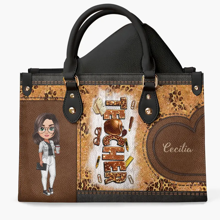 Personalized Leather Bag - Birthday, Teacher's Day Gift For Teacher - Black Teacher Magic ARND005