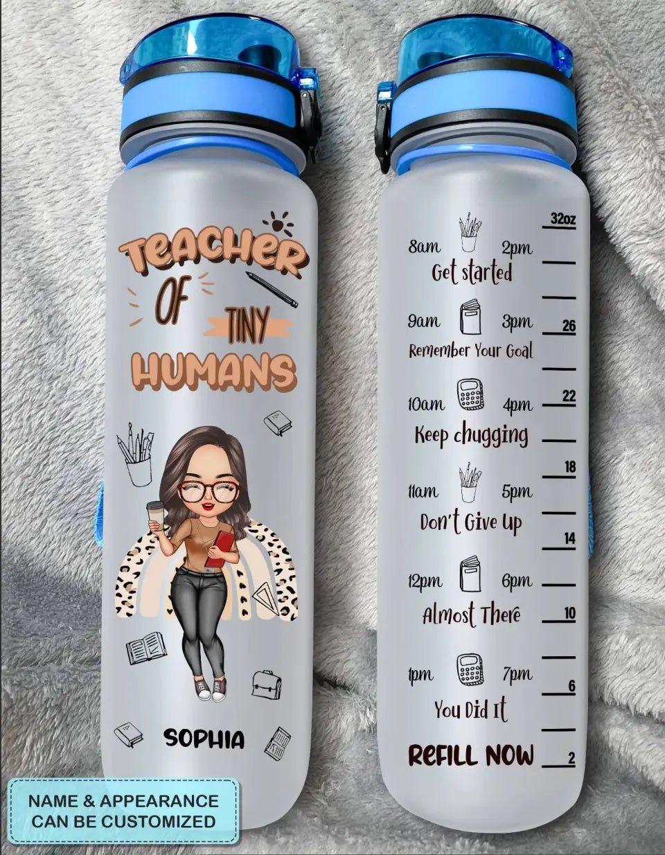 Personalized Water Tracker Bottle - Teacher's Day Gift For Teacher - Teacher Of Tiny Humans ARND0014