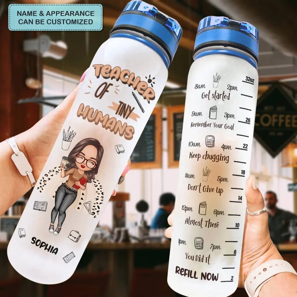 Personalized Water Tracker Bottle - Teacher's Day Gift For Teacher - Teacher Of Tiny Humans ARND0014