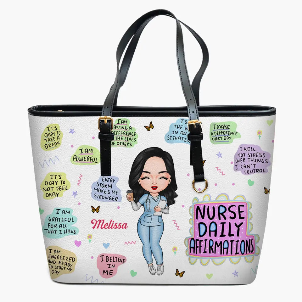 Personalized Leather Bucket Bag - Nurse's Day, Birthday Gift For Nurse - Nurse Daily Affirmations ARND005