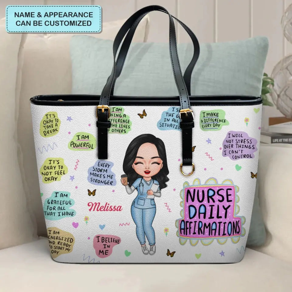 Personalized Leather Bucket Bag - Nurse's Day, Birthday Gift For Nurse - Nurse Daily Affirmations ARND005