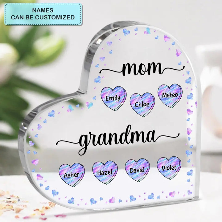 Personalized Heart-shaped Acrylic Plaque - Mother's Day, Birthday Gift For Mom, Grandma - Mom Grandma Hologram Heart ARND018
