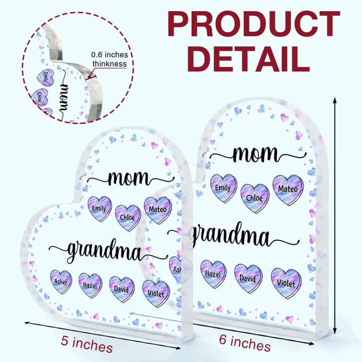 Personalized Heart-shaped Acrylic Plaque - Mother's Day, Birthday Gift For Mom, Grandma - Mom Grandma Hologram Heart ARND018