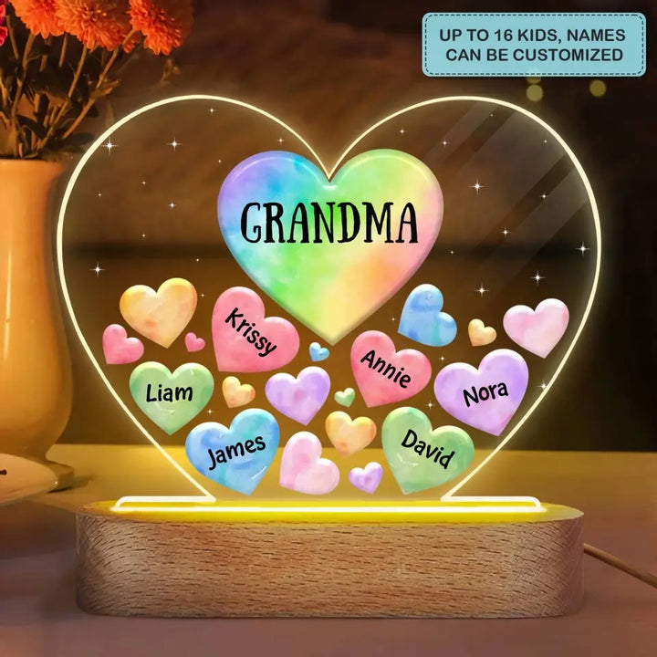 Personalized Acrylic LED Night Light - Mother's Day Gift For Mom, Grandma - Colorful Heart Nana ARND0014