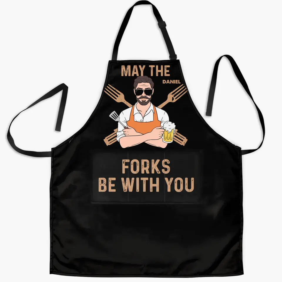 Personalized Apron - Father's Day Gift For Dad, Grandpa - May The Forks Be With You ARND005