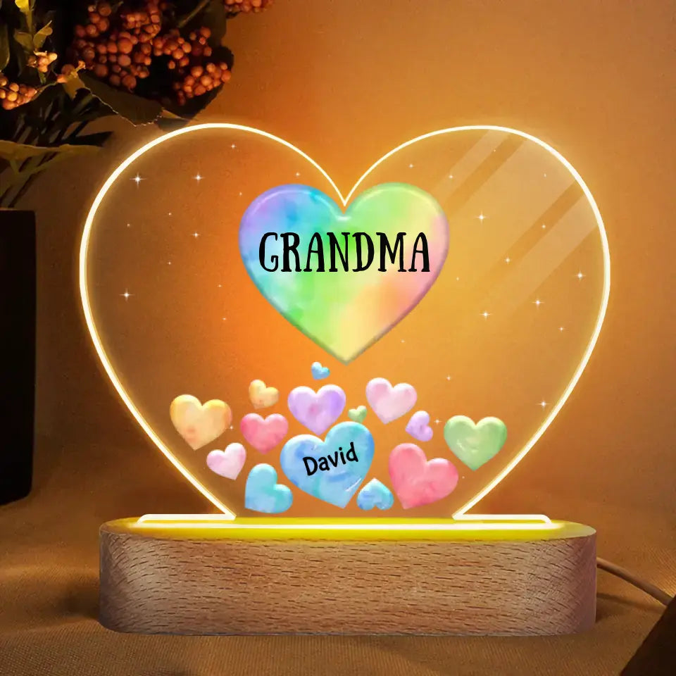 Personalized Acrylic LED Night Light - Mother's Day Gift For Mom, Grandma - Colorful Heart Nana ARND0014