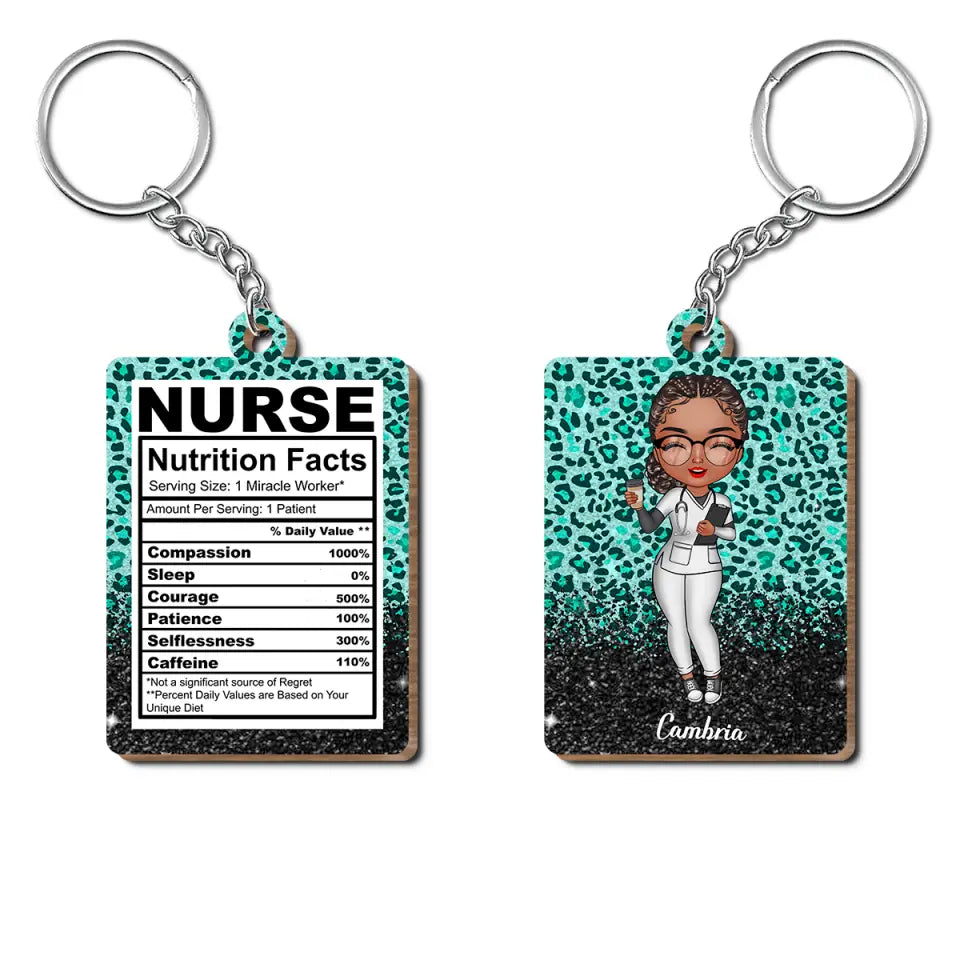 Personalized Wooden Keychain - Nurse's Day, Birthday Gift For Nurse - Nurse Nutritional Facts ARND005