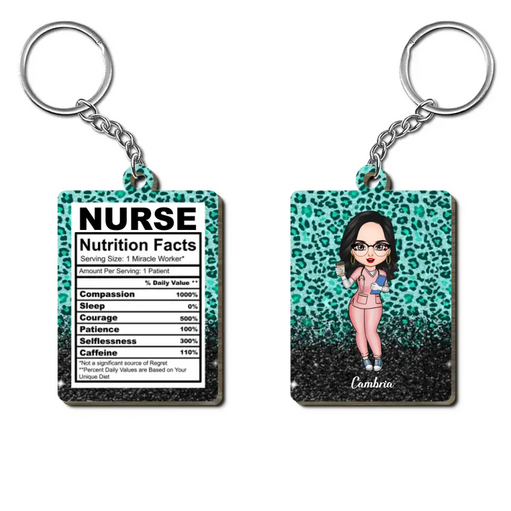 Personalized Wooden Keychain - Nurse's Day, Birthday Gift For Nurse - Nurse Nutritional Facts ARND005