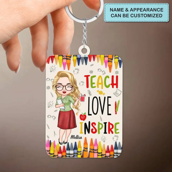 Personalized Keychain - Teacher's Day, Birthday Gift For Teacher - Teach Love Inspire Colorful Crayons ARND0014
