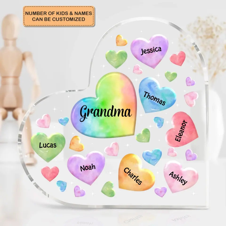 Personalized Heart-shaped Acrylic Plaque - Mother's Day, Birthday Gift For Mom, Grandma - Hearts In Heart ARND018