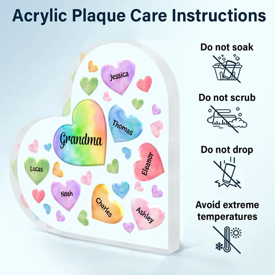 Personalized Heart-shaped Acrylic Plaque - Mother's Day, Birthday Gift For Mom, Grandma - Hearts In Heart ARND018