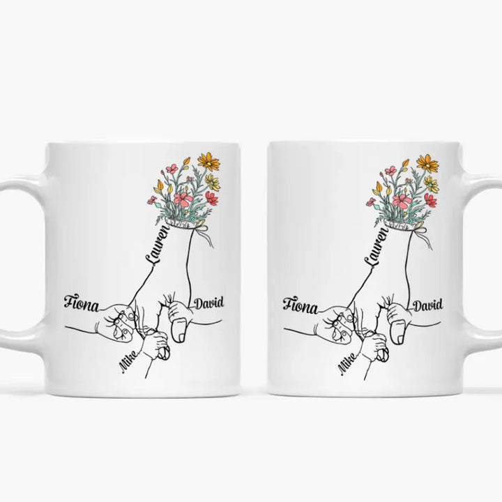 Personalized White Mug - Mother's Day Gift For Mom, Grandma - Holding Mom's Hand ARND0014