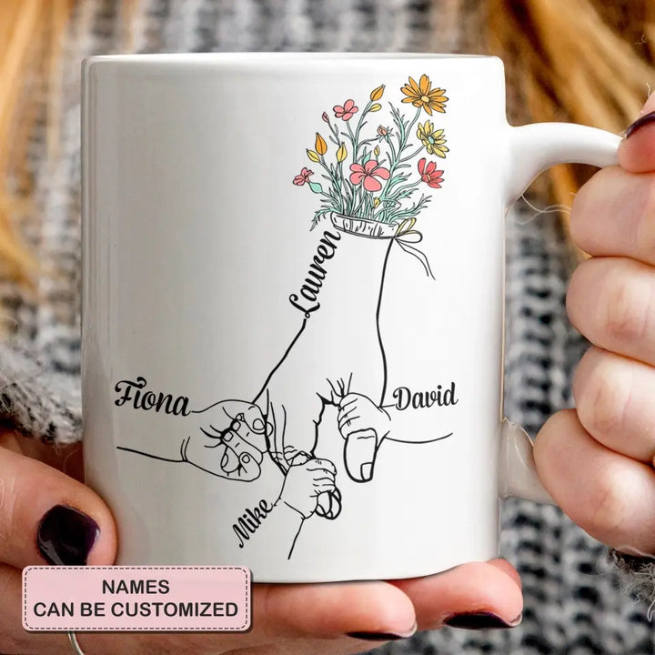 Personalized White Mug - Mother's Day Gift For Mom, Grandma - Holding Mom's Hand ARND0014