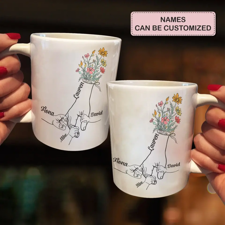 Personalized White Mug - Mother's Day Gift For Mom, Grandma - Holding Mom's Hand ARND0014
