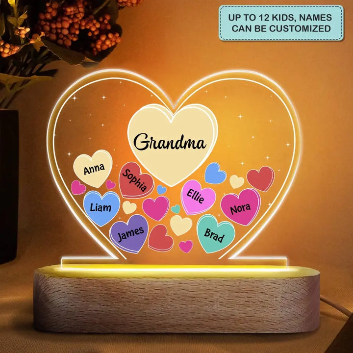 Personalized Acrylic LED Night Light - Mother's Day Gift For Grandma - Hearts In Heart