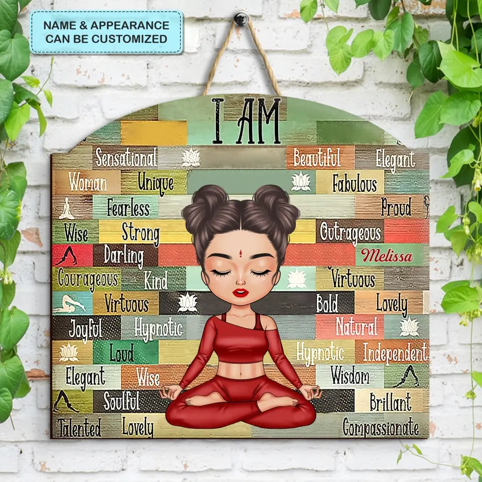Personalized Door Sign - Birthday Gift For Yoga Lover - I Am Bold Strong Beautiful ARND018