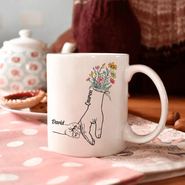 Personalized White Mug - Mother's Day Gift For Mom, Grandma - Holding Mom's Hand ARND0014