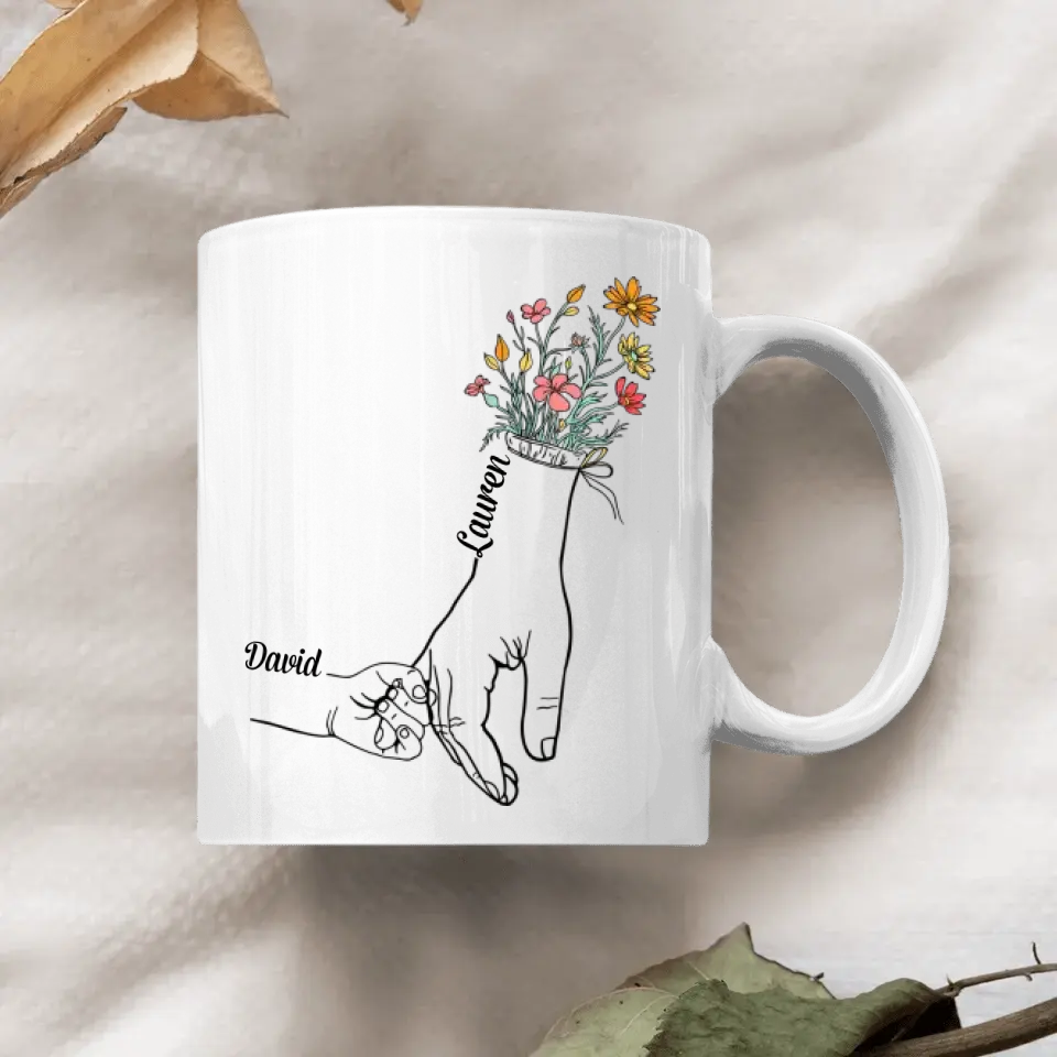 Personalized White Mug - Mother's Day Gift For Mom, Grandma - Holding Mom's Hand ARND0014