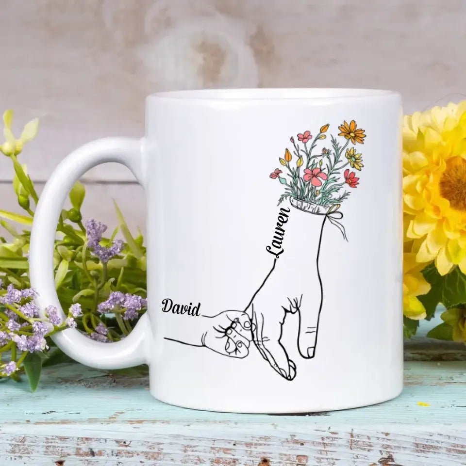 Personalized White Mug - Mother's Day Gift For Mom, Grandma - Holding Mom's Hand ARND0014