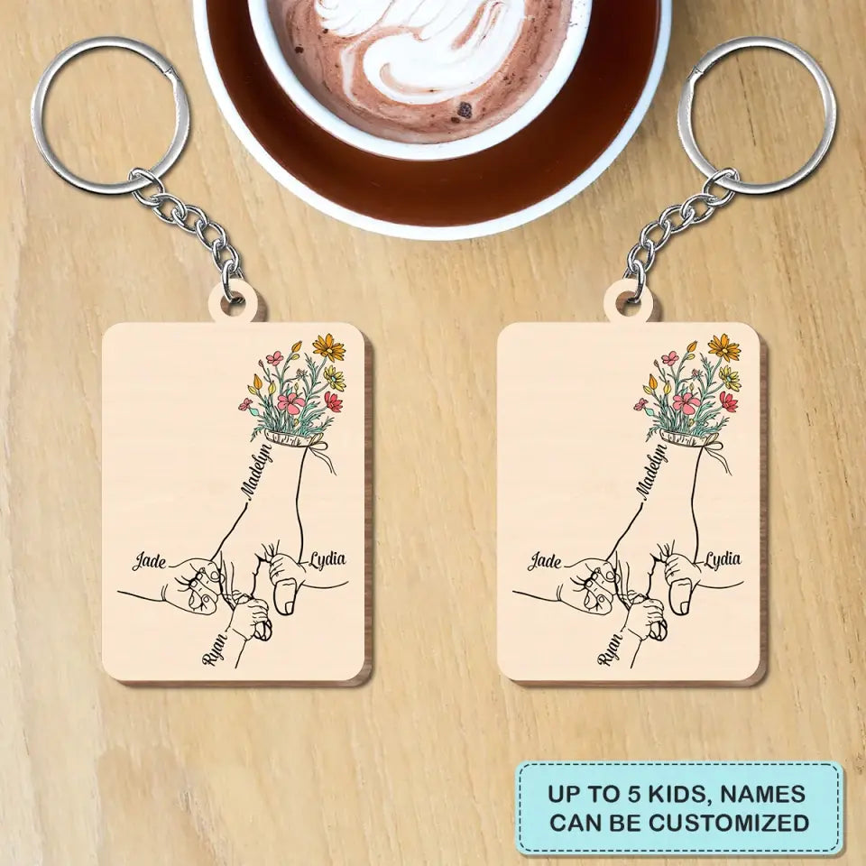 Personalized Wooden Keychain - Mother's Day Gift For Mom, Grandma - Hold Mom's Hand ARND005