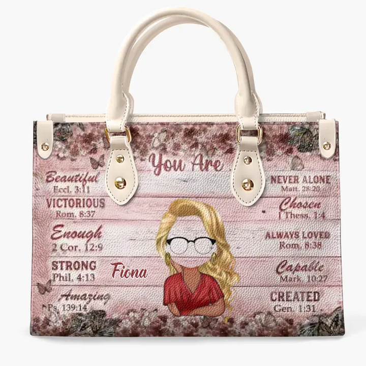 Personalized Leather Bag - Gift For Mom, Grandma - You Are Beautiful Victorious Enough Strong Jesus Bible ARND0014