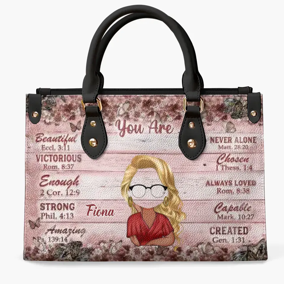 Personalized Leather Bag - Gift For Mom, Grandma - You Are Beautiful Victorious Enough Strong Jesus Bible ARND0014