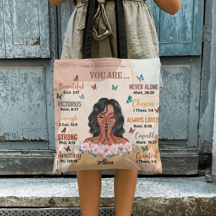 Personalized Tote Bag - Gift For Black Woman - You Are Beautiful Victorious Never Alone Jesus Bible ARND0014