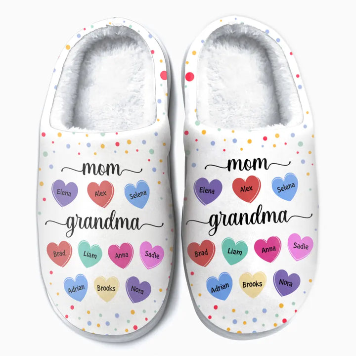 Personalized Slippers - Mother's Day, Birthday Gift For Mom, Grandma - Mom Grandma Hearts ARND018