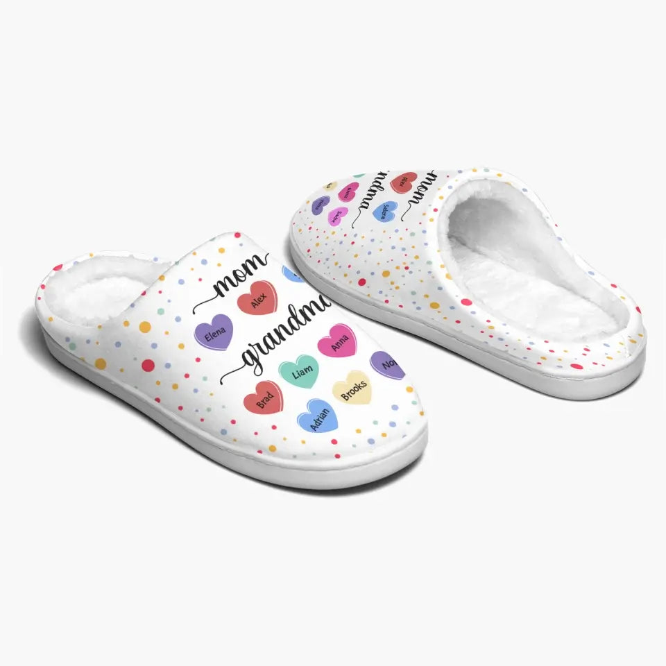 Personalized Slippers - Mother's Day, Birthday Gift For Mom, Grandma - Mom Grandma Hearts ARND018