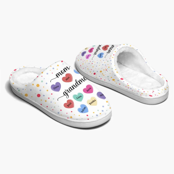 Personalized Slippers - Mother's Day, Birthday Gift For Mom, Grandma - Mom Grandma Hearts ARND018