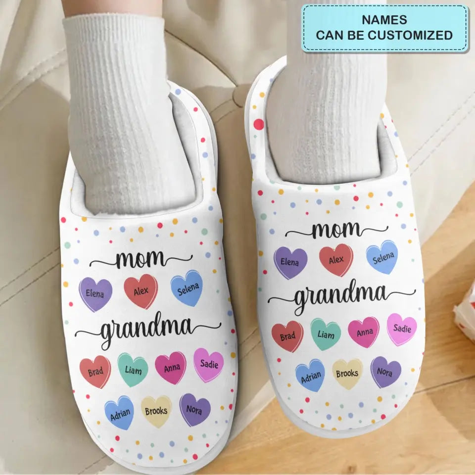 Personalized Slippers - Mother's Day, Birthday Gift For Mom, Grandma - Mom Grandma Hearts ARND018