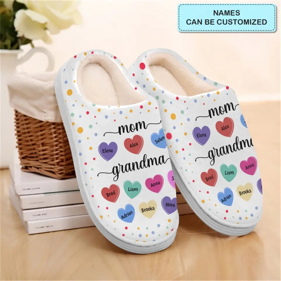 Personalized Slippers - Mother's Day, Birthday Gift For Mom, Grandma - Mom Grandma Hearts ARND018