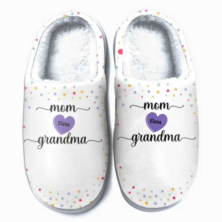 Personalized Slippers - Mother's Day, Birthday Gift For Mom, Grandma - Mom Grandma Hearts ARND018