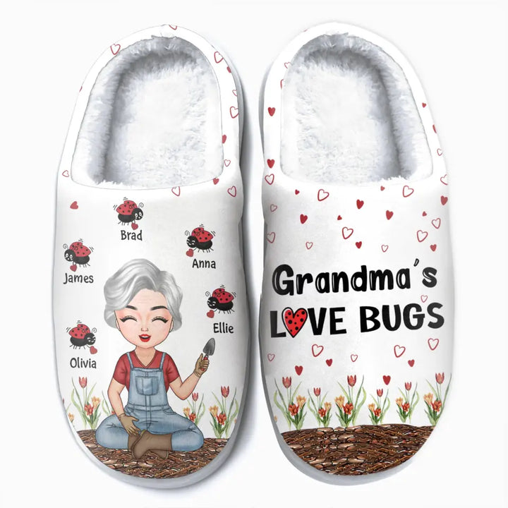 Personalized Slippers - Mother's Day, Birthday Gift For Mom, Grandma - Grandma Love Bugs ARND0014