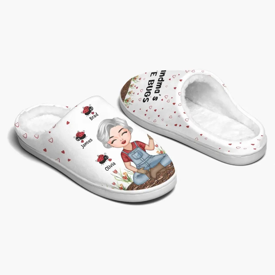 Personalized Slippers - Mother's Day, Birthday Gift For Mom, Grandma - Grandma Love Bugs ARND0014
