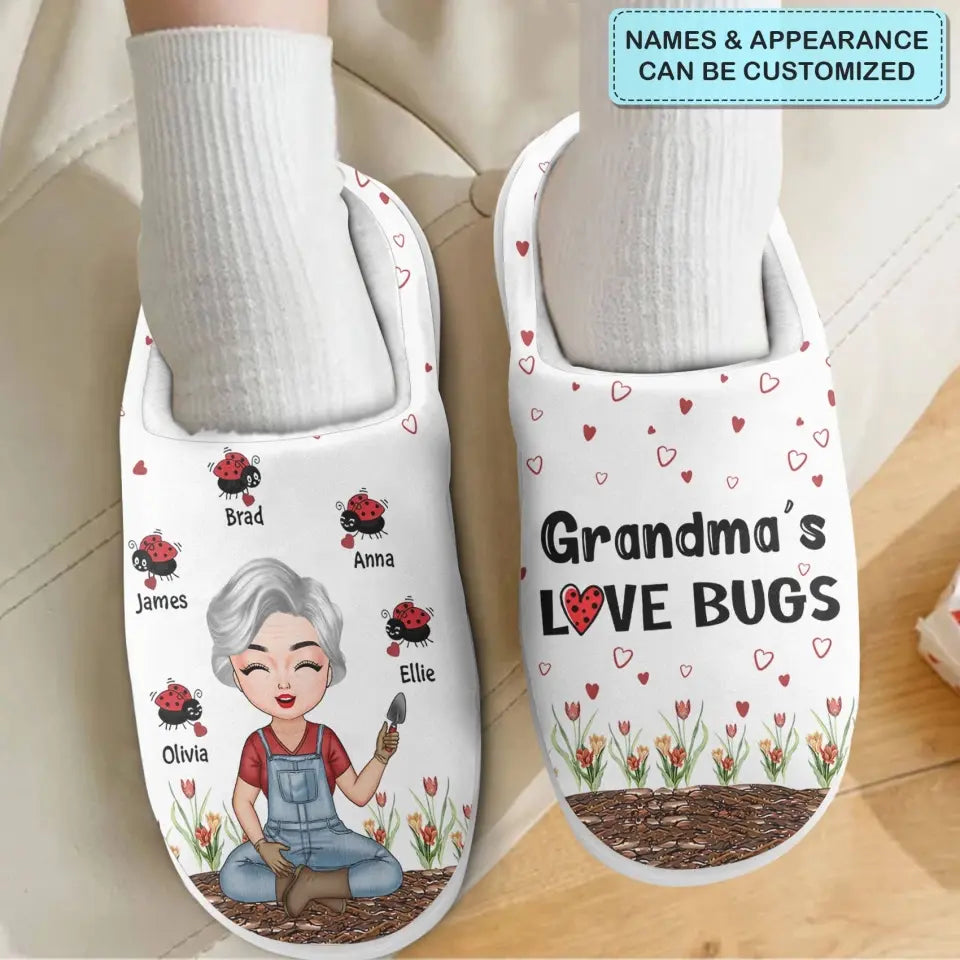 Personalized Slippers - Mother's Day, Birthday Gift For Mom, Grandma - Grandma Love Bugs ARND0014
