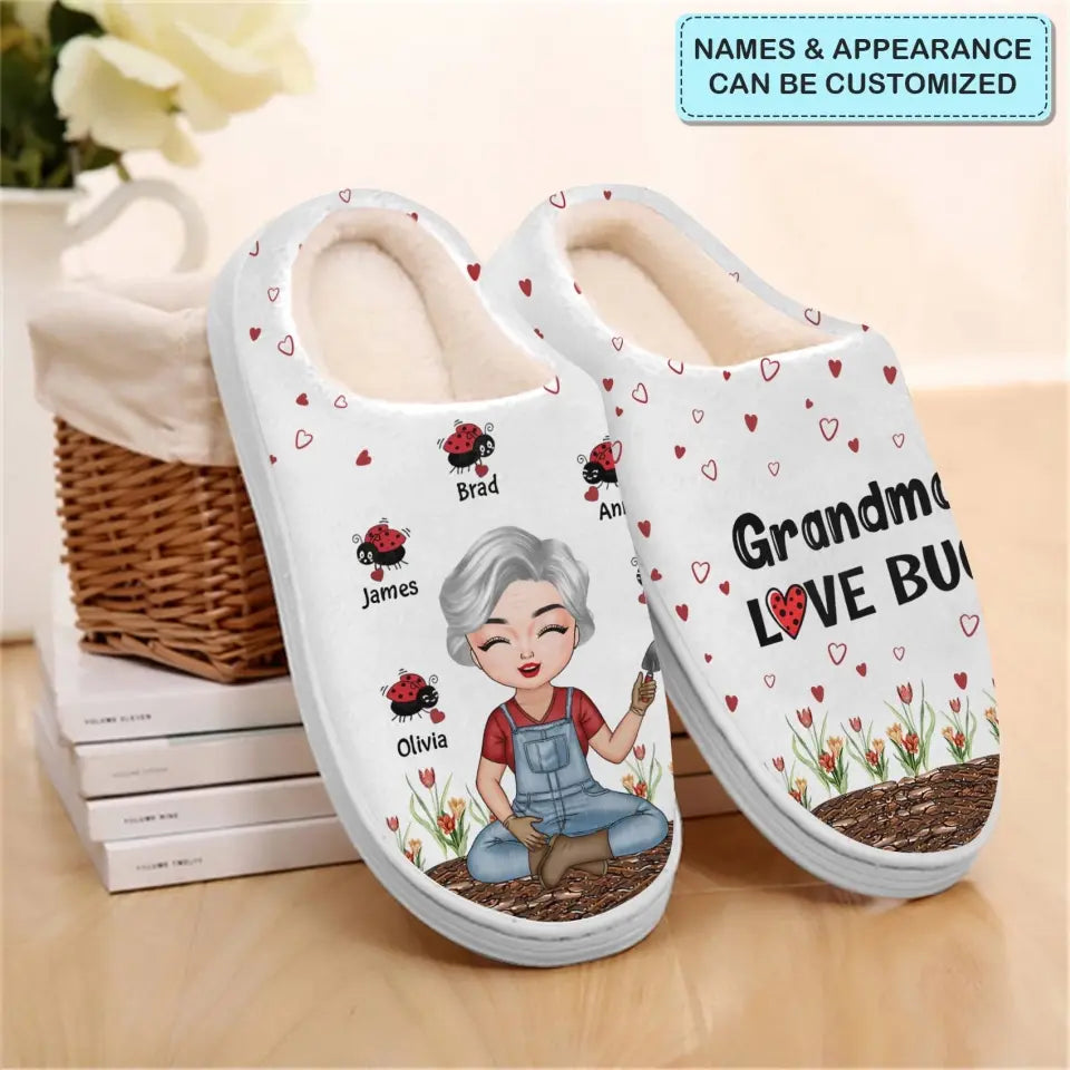 Personalized Slippers - Mother's Day, Birthday Gift For Mom, Grandma - Grandma Love Bugs ARND0014