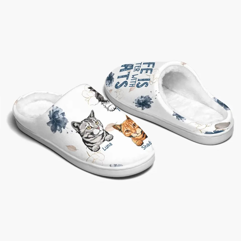 Personalized Slippers - Birthday Gift For Cat Lover, Cat Dad, Cat Mom - Life Is Better With Cats ARND0014