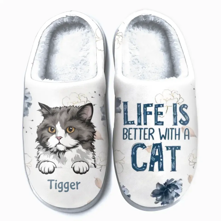 Personalized Slippers - Birthday Gift For Cat Lover, Cat Dad, Cat Mom - Life Is Better With Cats ARND0014