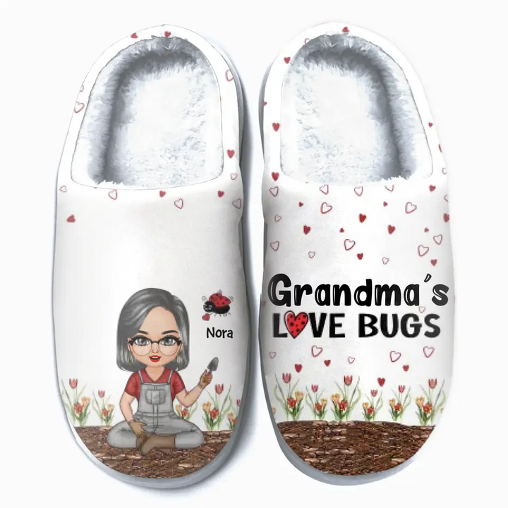 Personalized Slippers - Mother's Day, Birthday Gift For Mom, Grandma - Grandma Love Bugs ARND0014
