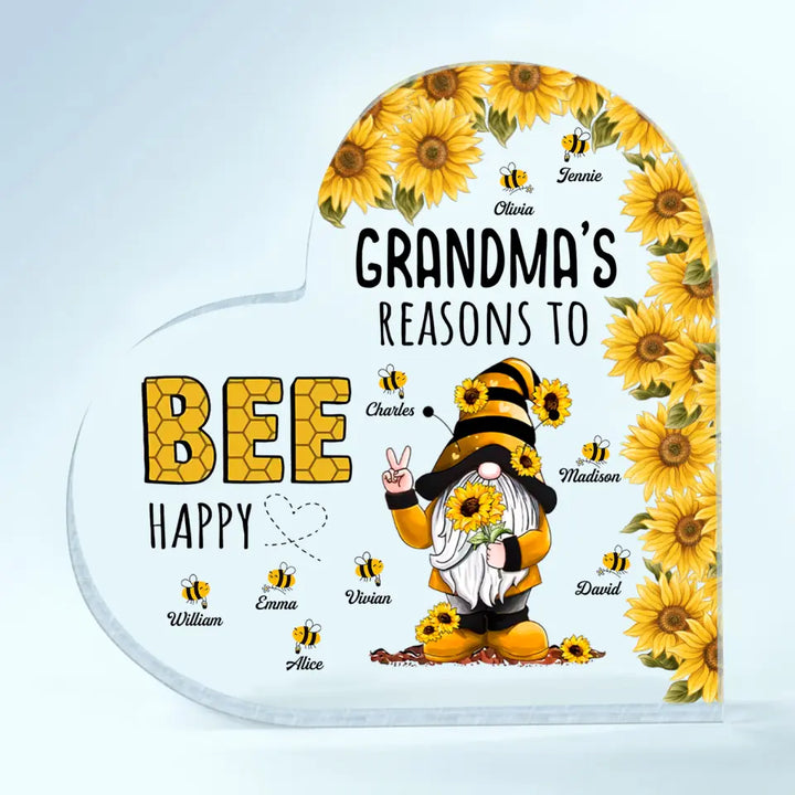 Personalized Heart-shaped Acrylic Plaque - Mother's Day, Birthday Gift For Mom, Grandma - Grandma's Reasons To Bee Happy V2 ARND018