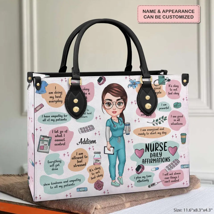 Personalized Leather Bag - Birthday, Nurse's Day Gift For Nurse - Nurse Daily Affirmations Floral ARND005