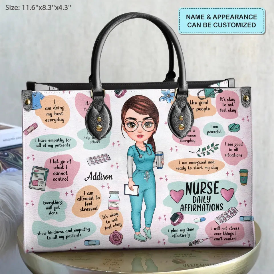 Personalized Leather Bag - Birthday, Nurse's Day Gift For Nurse - Nurse Daily Affirmations Floral ARND005