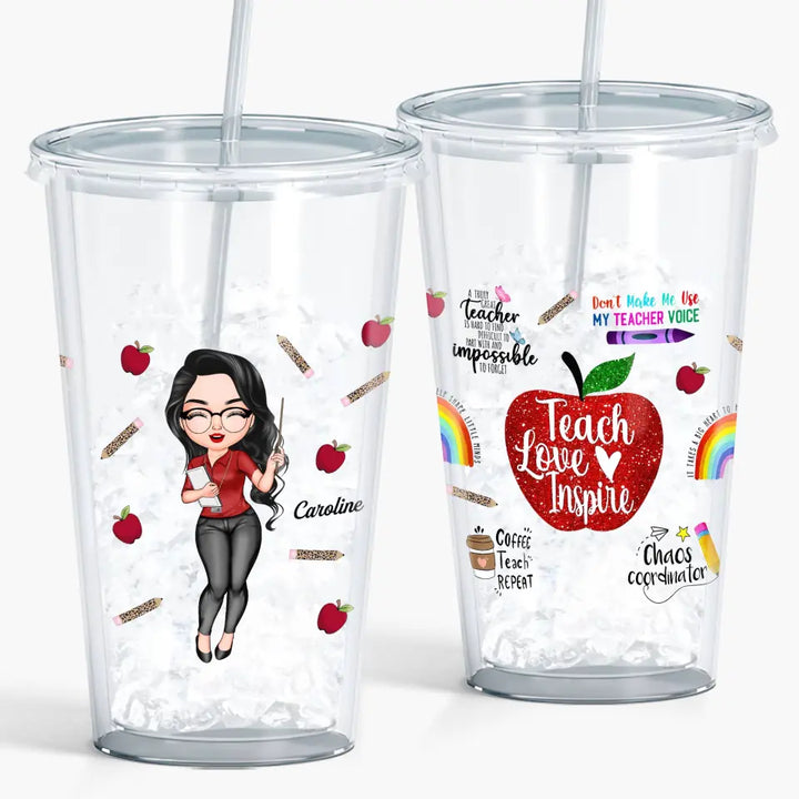 Personalized Acrylic Tumbler - Teacher's Day, Birthday Gift For Teacher - Teach Love Inspire Teacher ARND005