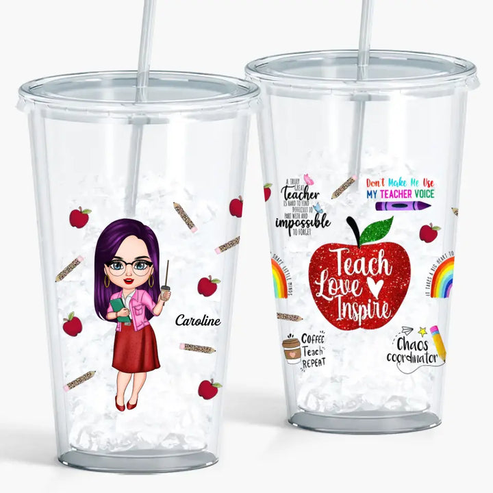 Personalized Acrylic Tumbler - Teacher's Day, Birthday Gift For Teacher - Teach Love Inspire Teacher ARND005