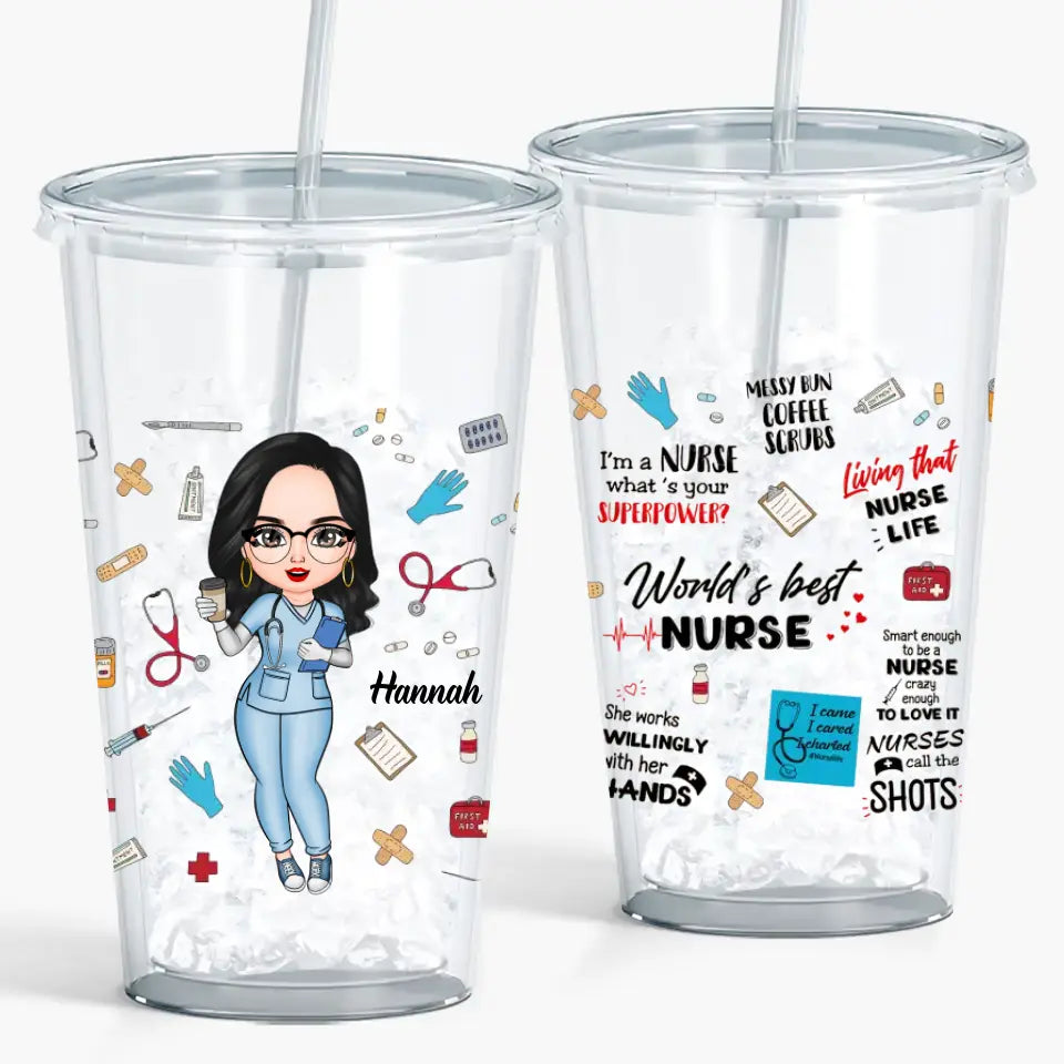 Love Nurselife Scrubs - Personalized Tumbler Cup - Gift For Doctor & Nurse  - Cartoon Nurse