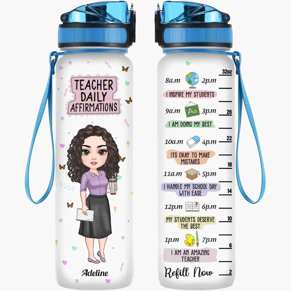 Personalized Water Tracker Bottle - Teacher's Day Gift For Teacher - Teacher Daily Affirmation ARND018