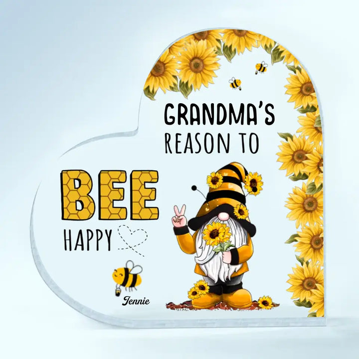 Personalized Heart-shaped Acrylic Plaque - Mother's Day, Birthday Gift For Mom, Grandma - Grandma's Reasons To Bee Happy V2 ARND018