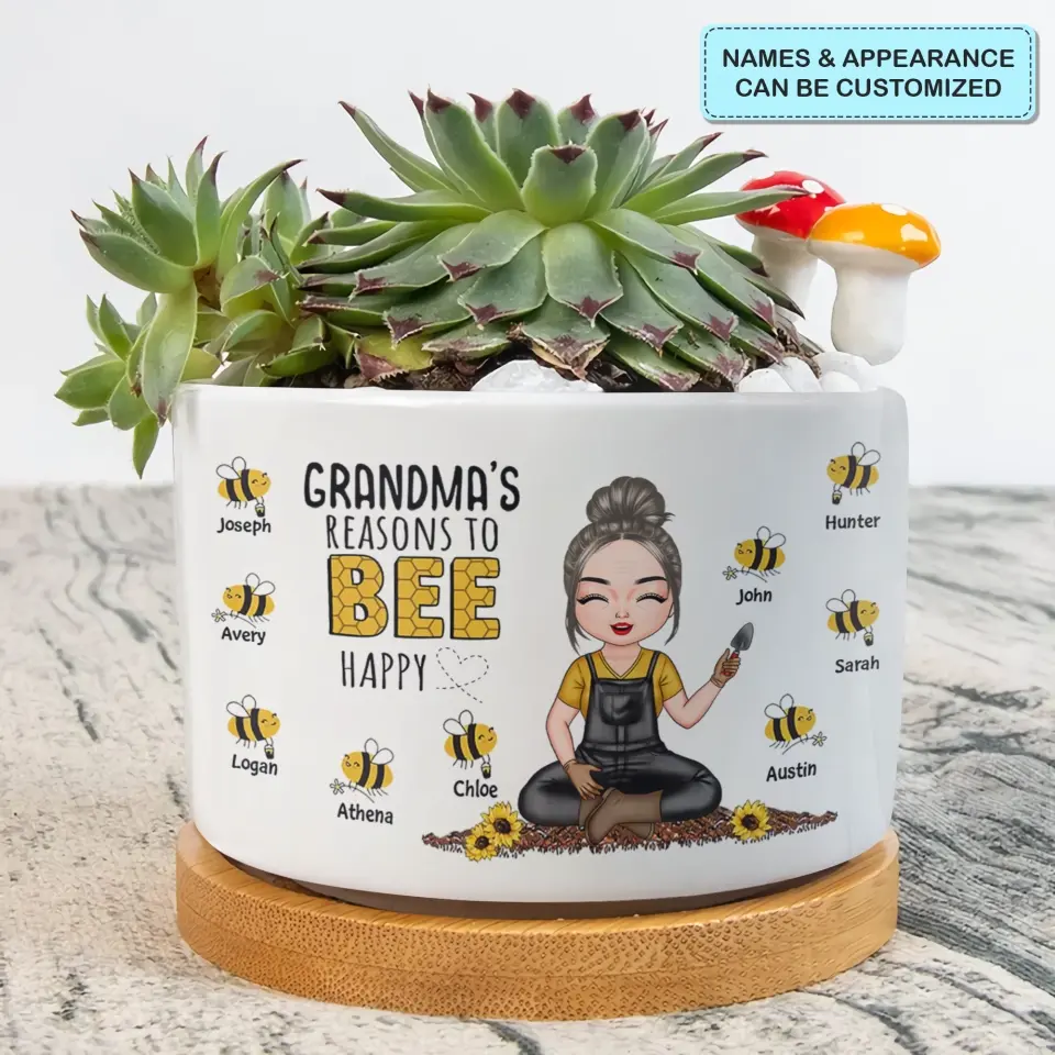 Personalized Plant Pot - Mother's Day, Birthday Gift For Mom, Grandma - Reasons To Be Happy ARND005