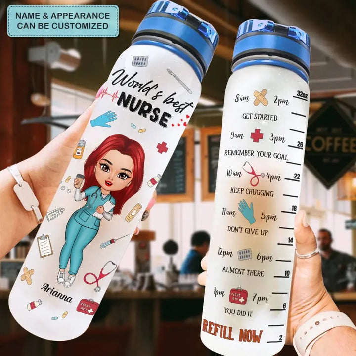 Personalized Water Tracker Bottle - Birthday, Nurse's Day Gift For Nurse - World's Best Nurse ARND005
